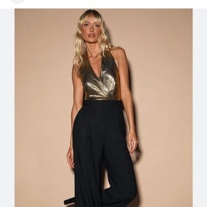 Brand New J.O.A. Black and Gold jumpsuit